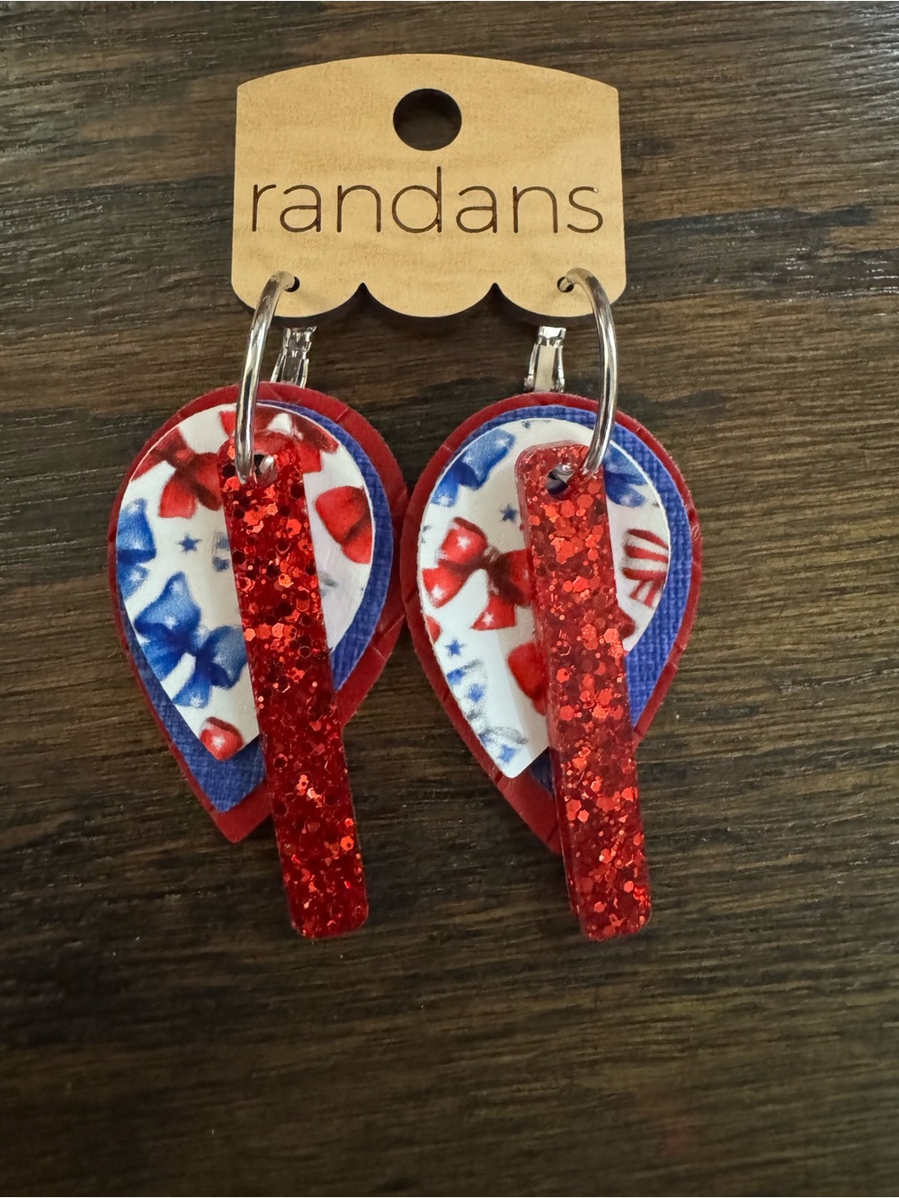 NWT Randans 4th of July earrings - Red, White,& Blue Glitter Teardrop Earrings